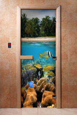 Дверь для сауны DoorWood А067 с фотопечатью, 70х190, коробка ольха